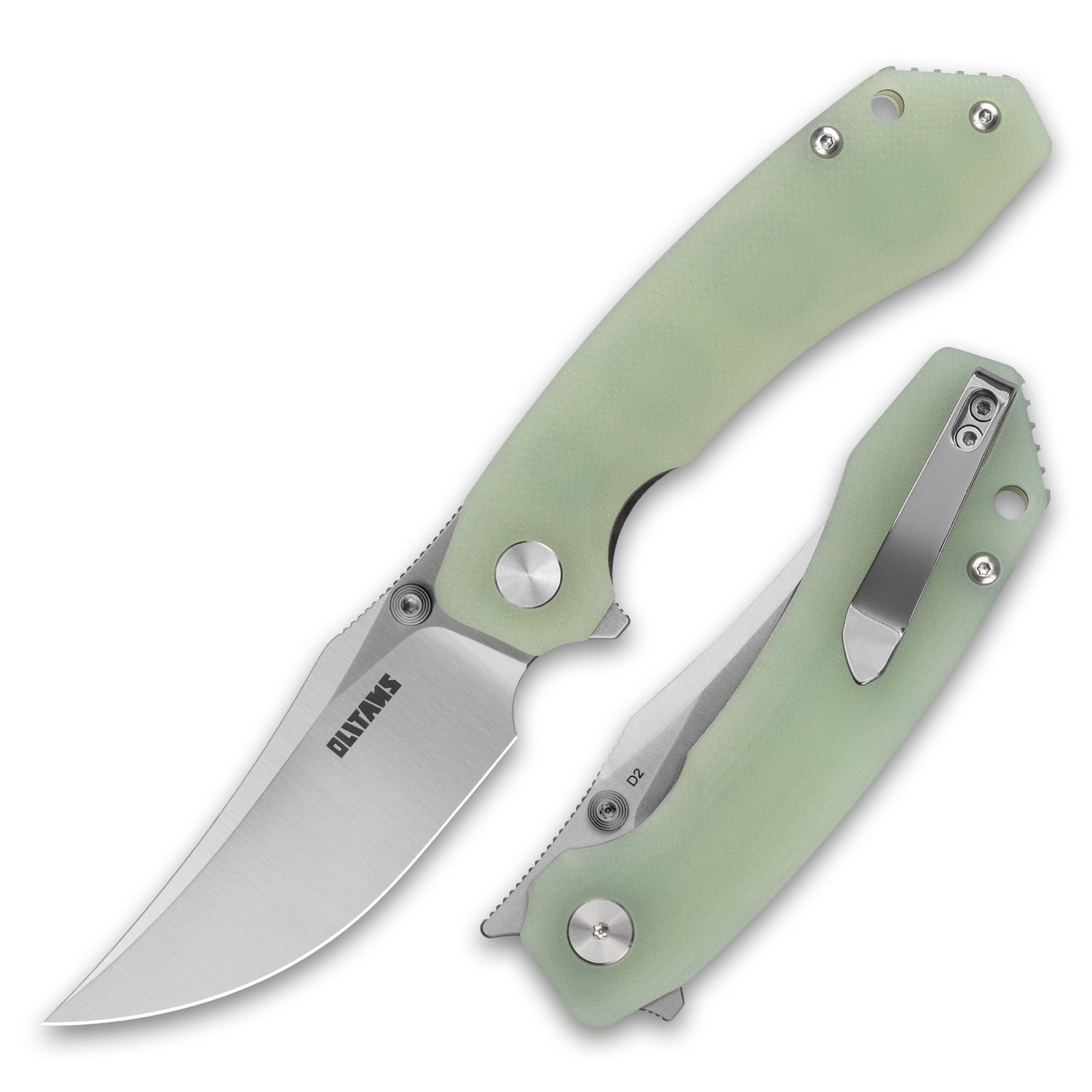 Crescent G059 folding knife in Nature Green with satin D2 blade – closed view
