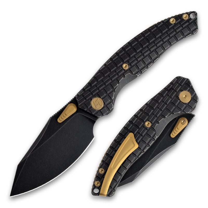 T052-Folding Knife 3.54'' Bohler M390 Blade + Titanium Handle - Crossbar Lock - Thumb Stud