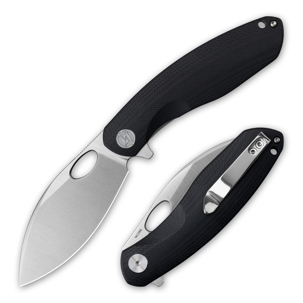 G064 knife in black G10 with satin blade – closed front