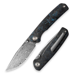 Gecko M070-DS Folding Knife(3.07''+Damascus+Carbon fibre)-Liner Lock-thumb stud-OLITANS