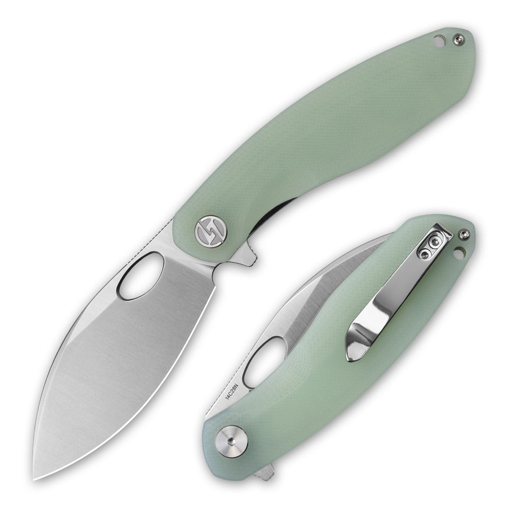 Olitans G064 folding knife with Nature Green and satin blade – closed view