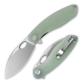 Olitans G064 folding knife with Nature Green and satin blade β closed view