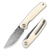 Gecko M070-DS Folding Knife(3.07''+Damascus+Cow bone)-Liner Lock-thumb stud-OLITANS