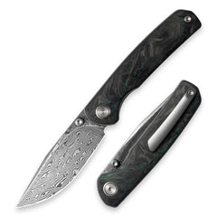 Gecko M070-DS Folding Knife(3.07''+Damascus+Carbon fibre)-Liner Lock-thumb stud-OLITANS