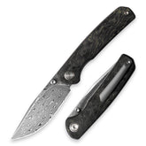 Gecko M070-DS Folding Knife(3.07''+Damascus+Carbon fibre)-Liner Lock-thumb stud-OLITANS
