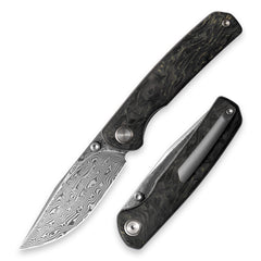 Gecko M070-DS Folding Knife(3.07''+Damascus+Carbon fibre)-Liner Lock-thumb stud-OLITANS