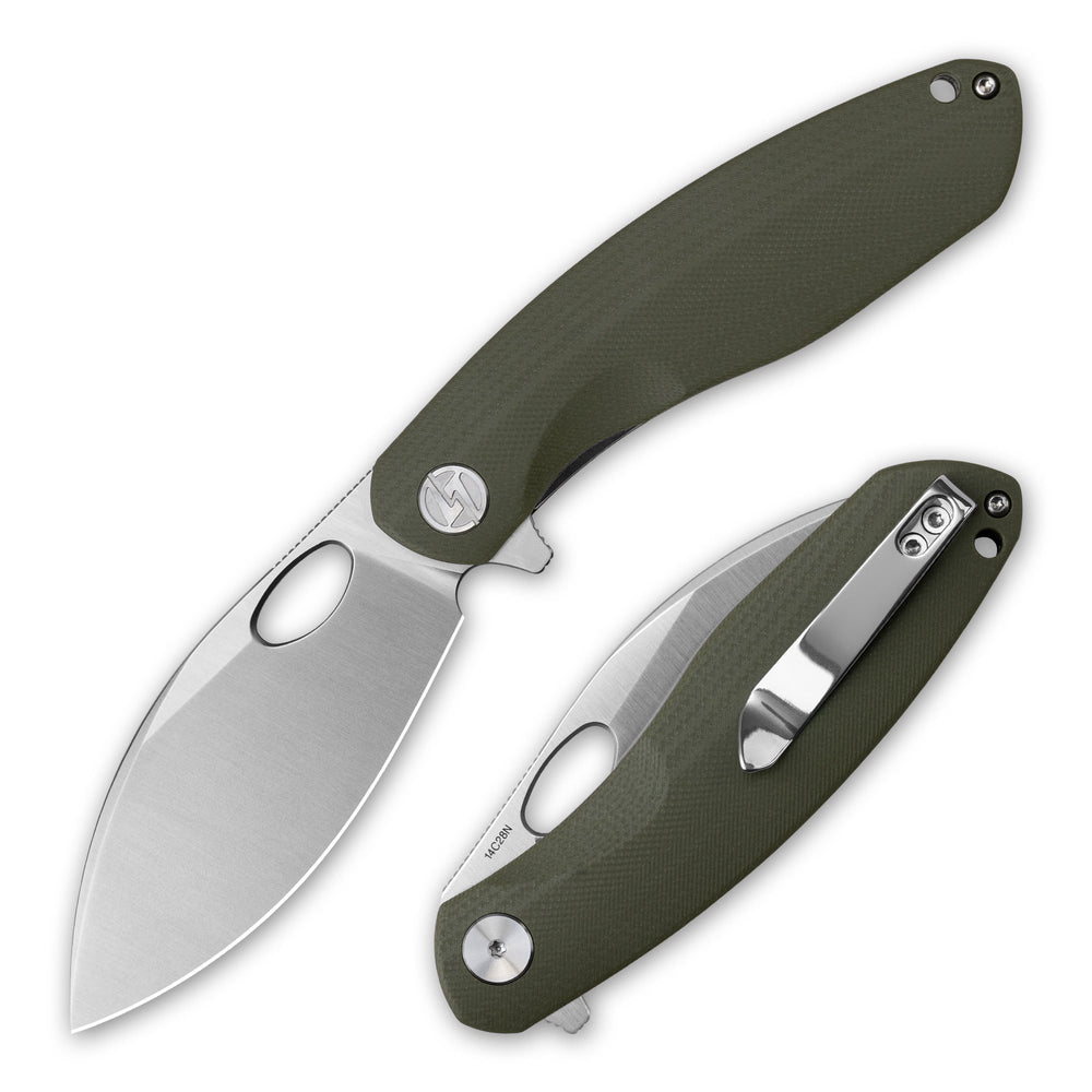 G064 knife in Army Green with satin blade – front closed