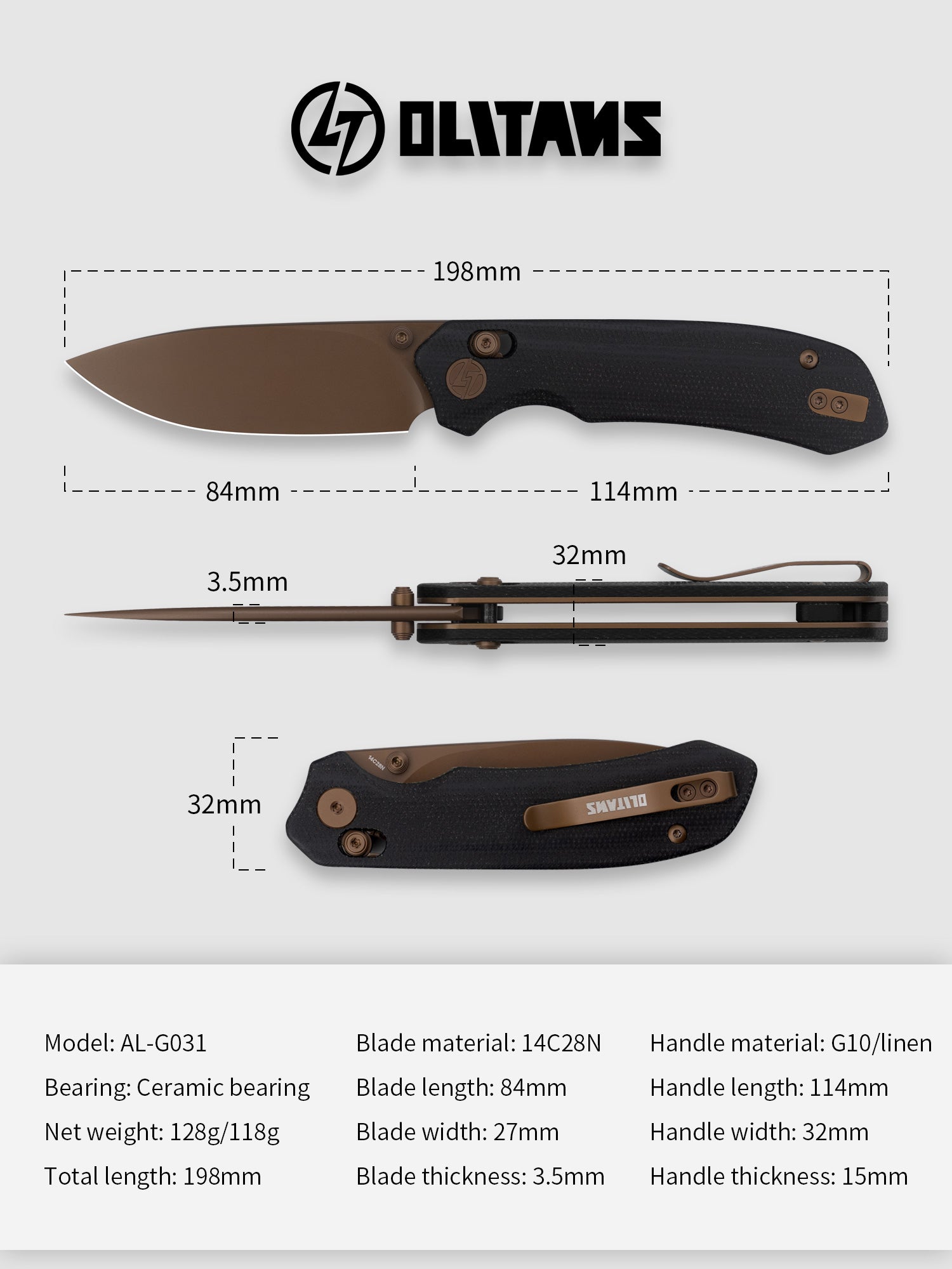 G031 Folding Camping Knife, Crossbar Lock Folding Pocket Knife, 3.3