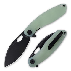 Olitans G064 folding knife with Nature Green and black blade – closed front view