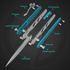 Youth Bird Serrated Pocket Knife (3''+14C28N+G10)-Crossbar Lock-Thumb stud-G053