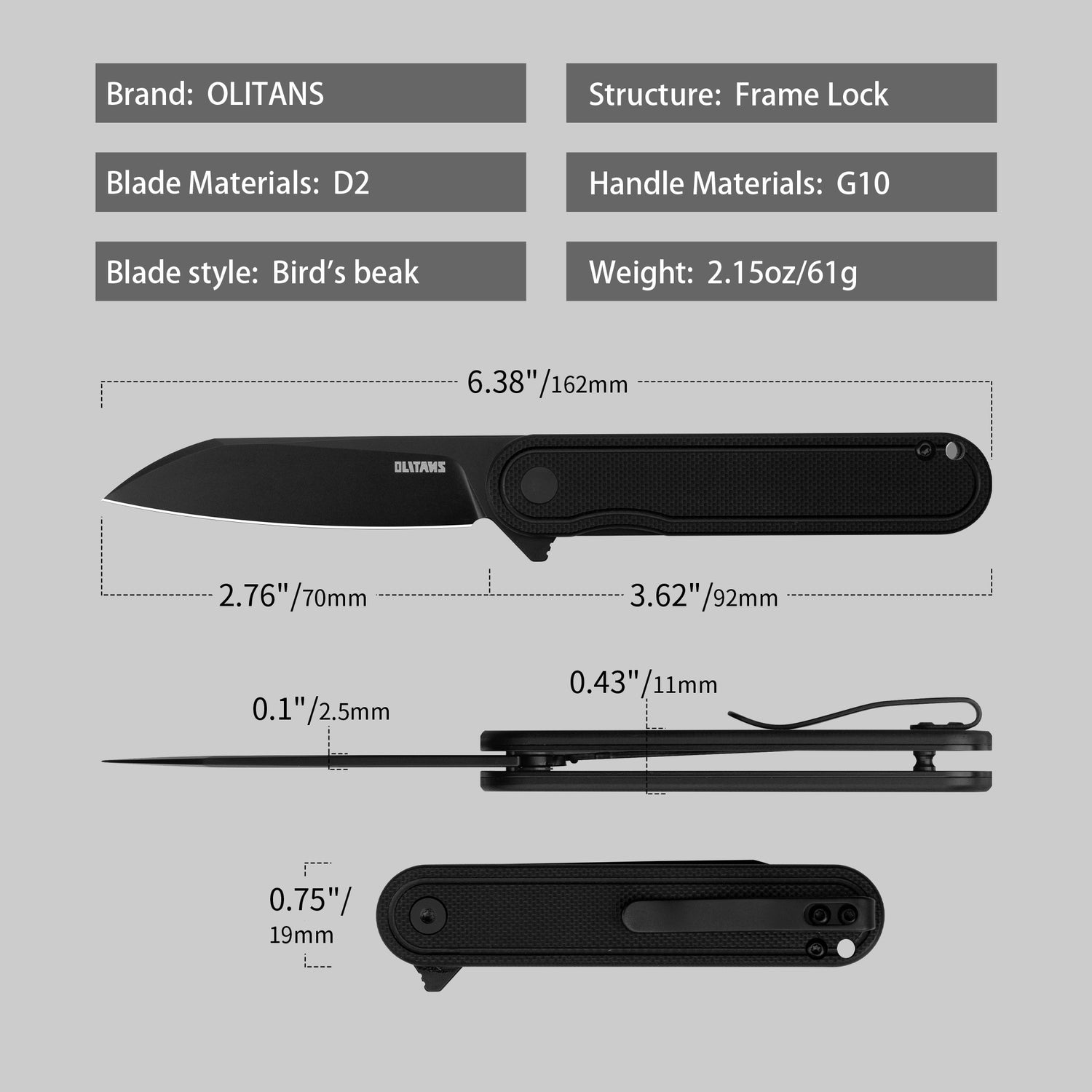 Rocket Wharncliffe Flipper Knife (2.76
