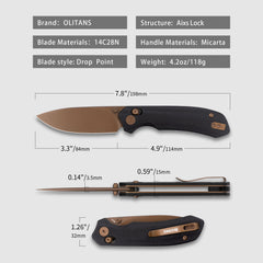 Pureline G031 (3.3"+14C28N+Micarta )Axis lock-thumb stud