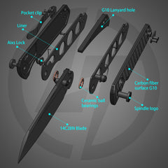 King Penguin G062 Folding Knife (3.35''+14C28N+Carbon fiber surface G10 Handle)-Crossbar Lock-Thumb Stud-Olitans