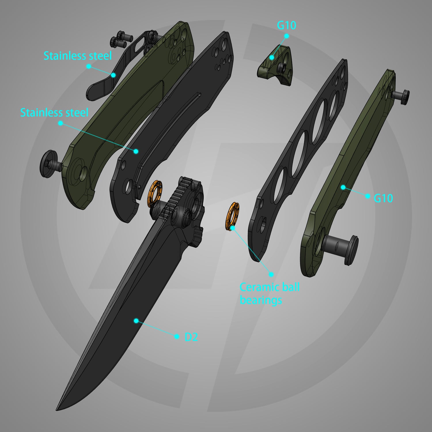G061 Folding Knife 2.91'' D2 BLADE+G10 HANDLE- Liner LOCK-THUMB STUD