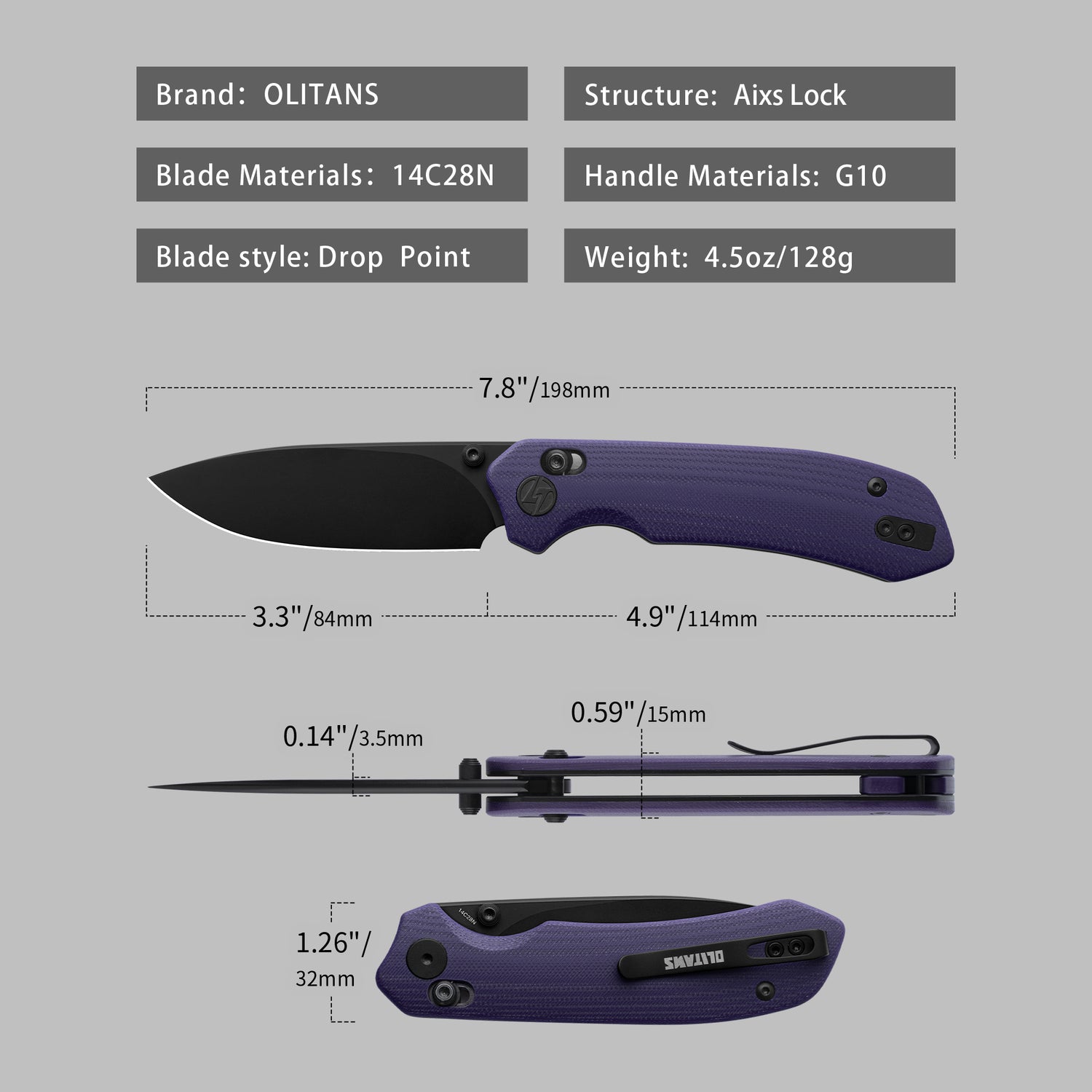 G031 Folding Camping Knife, Crossbar Lock Folding Pocket Knife, 3.3