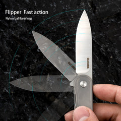 Rocket Pocket Knife(2.76'' D2 Blade+Titanium)Secure Frame Lock-Flipper-T025