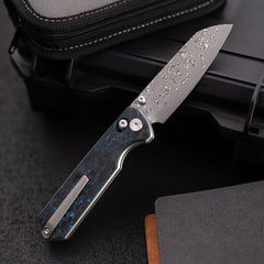 Imperial Penguin M060(3.35''+Damascus+Carbon fibre)-Axis lock-thumb stud