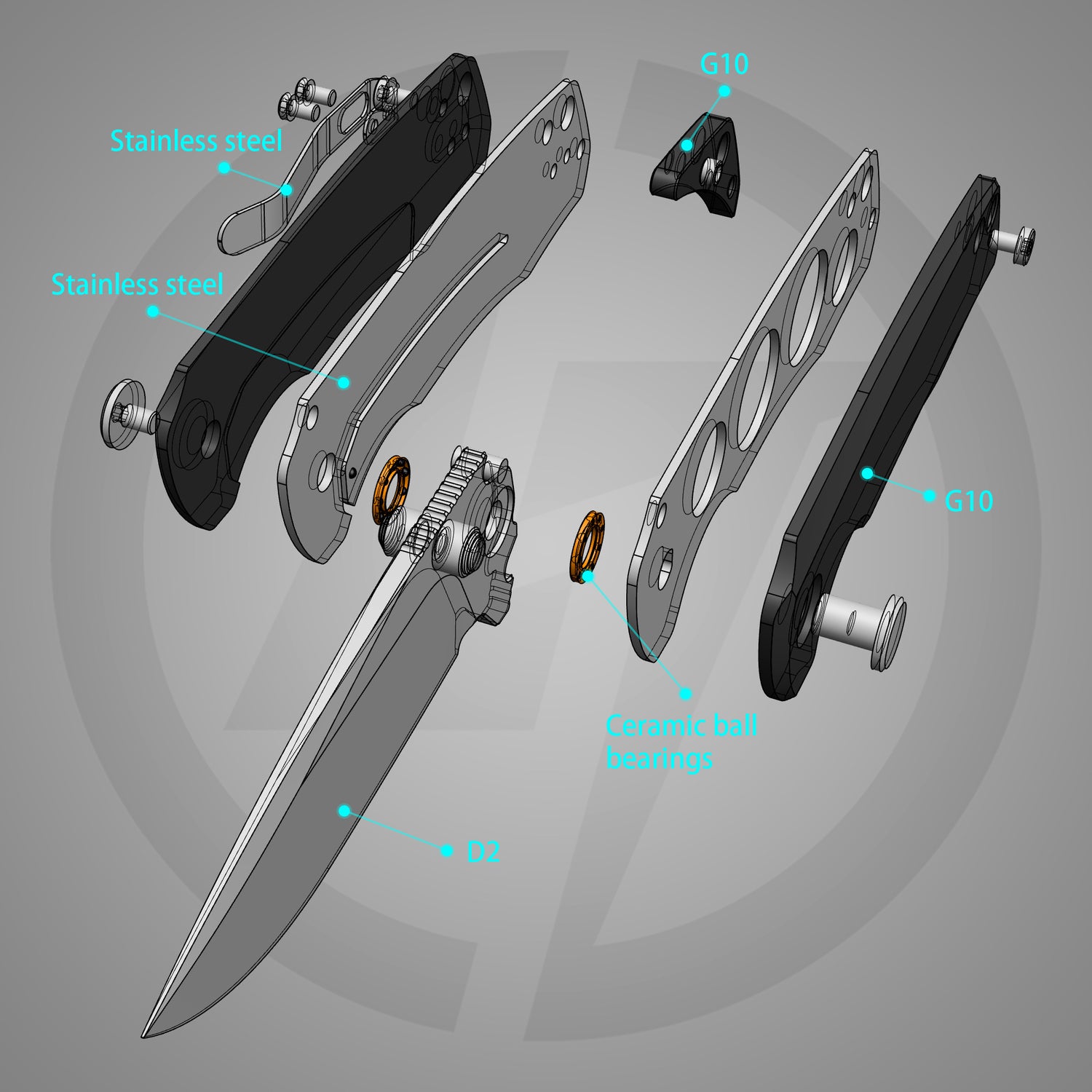 G061 Folding Knife 2.91'' D2 BLADE+G10 HANDLE- Liner LOCK-THUMB STUD