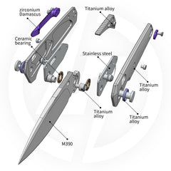 Ti-Aero T075 Folding Knife –(3.23"+Bohler M390 +Titanium)- OLITANS
