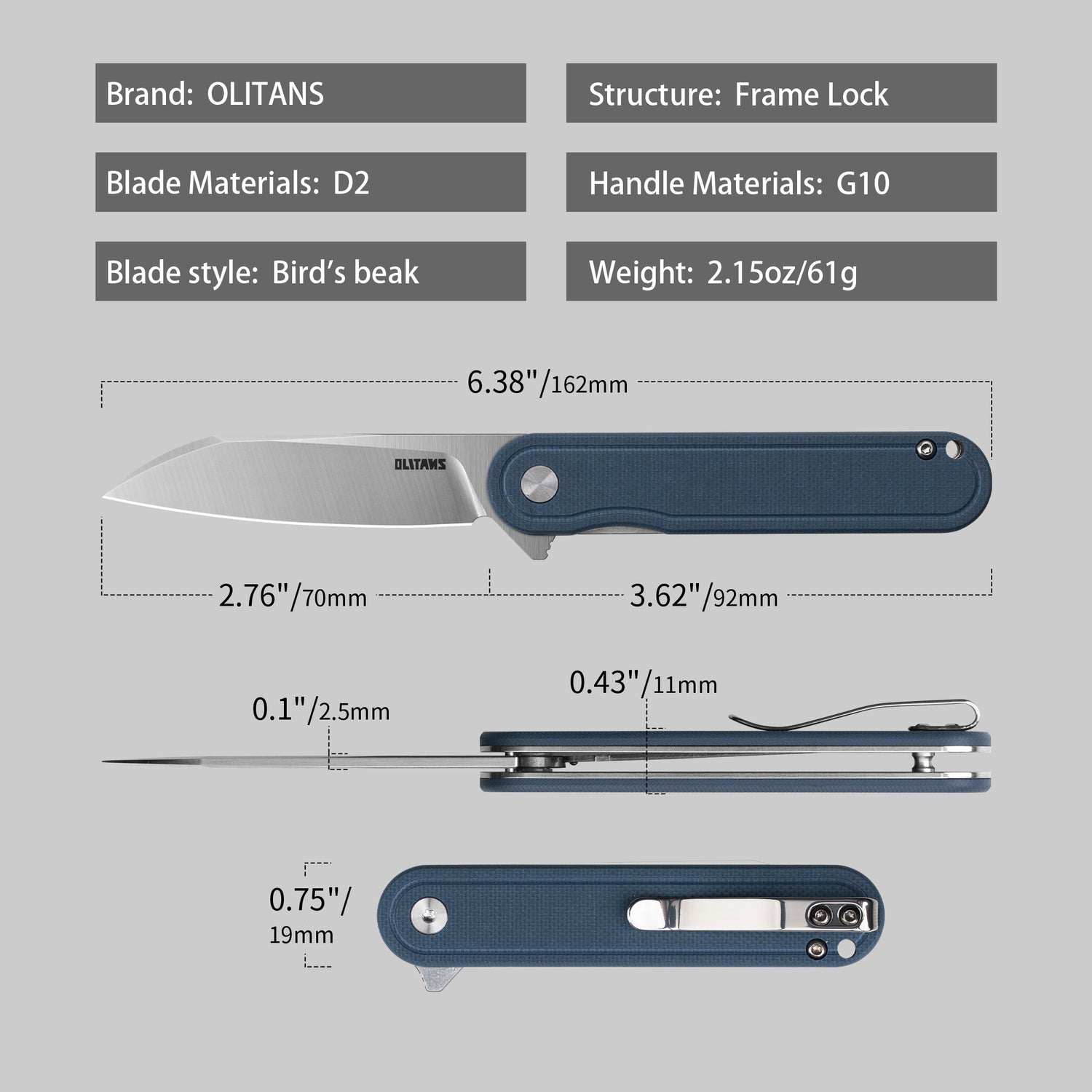 Rocket Wharncliffe Flipper Knife (2.76
