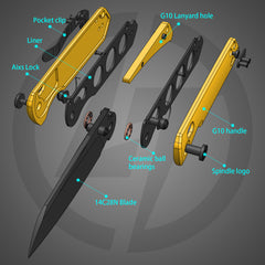 G062 King Penguin(3.35''+14C28N Blade+G10 Handle)-Crossbar Lock-Thumb Stud