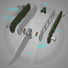 G061 Folding Knife ( 2.91''+D2+G10 )- Liner LOCK-THUMB STUD-OLITANS