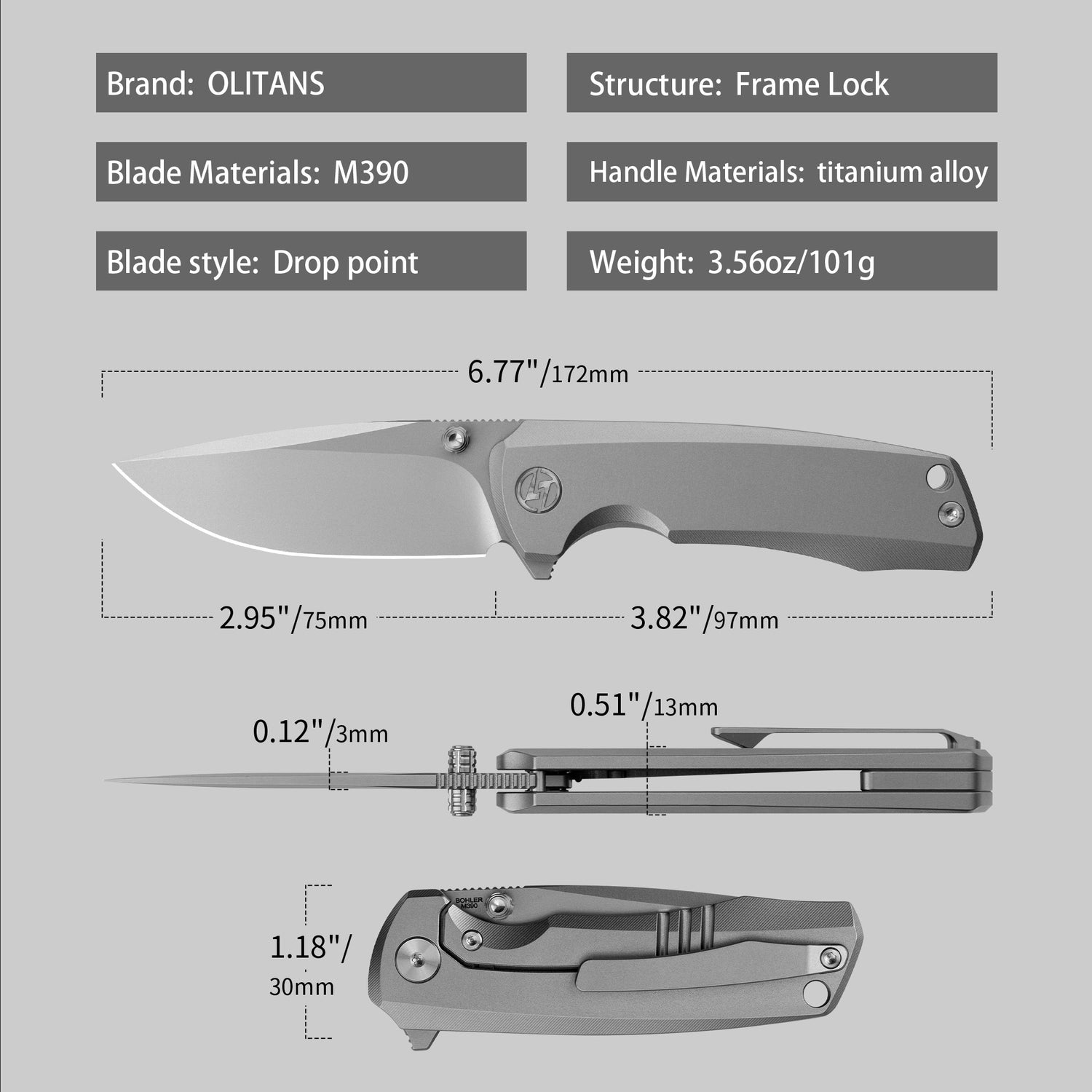 Ti Bomber T065 Folding Knife –(2.95