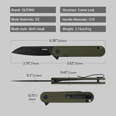 Rocket Wharncliffe Flipper Knife (2.76"-D2 Blade-G10)-G067