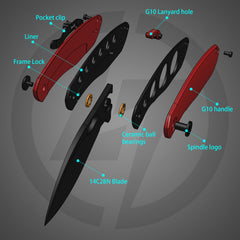 Side angle – red handle with black blade