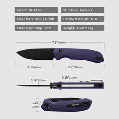 Pureline G031 (3.3"+14C28N+Micarta )Axis lock-thumb stud