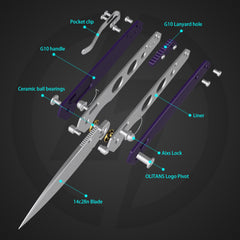 Youth Bird Serrated Pocket Knife (3''+14C28N+G10)-Crossbar Lock-Thumb stud-G053