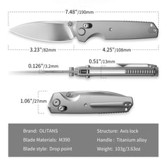 Ti-Aero T075 Folding Knife –(3.23"+Bohler M390 +Titanium)- OLITANS