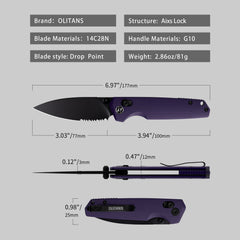 Youth Bird Serrated Pocket Knife (3''+14C28N+G10)-Crossbar Lock-Thumb stud-G053