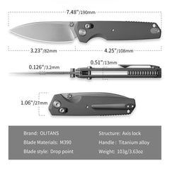 Ti-Aero T075 Folding Knife –(3.23"+Bohler M390 +Titanium)- OLITANS