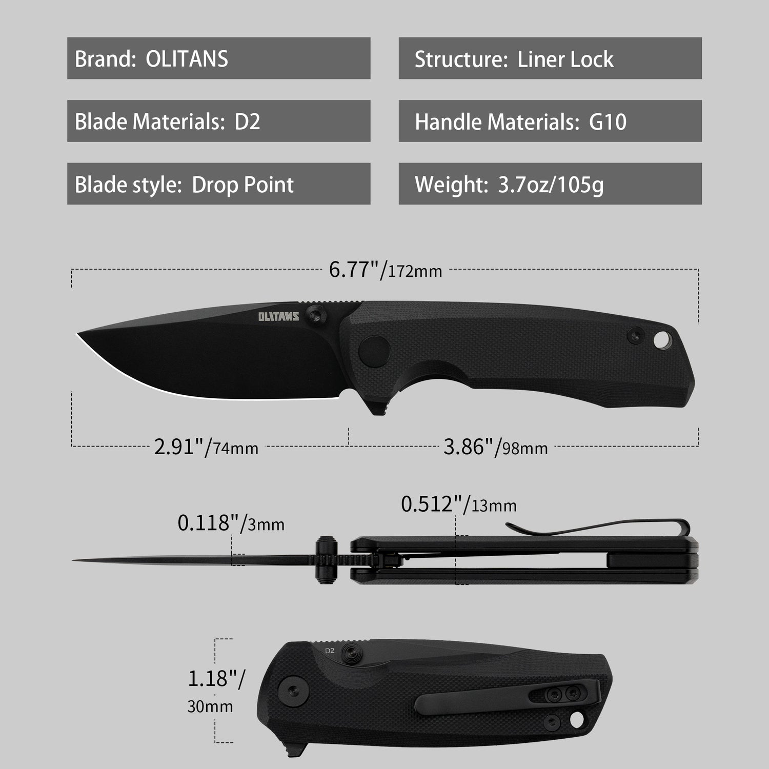 G061 Folding Knife 2.91'' D2 BLADE+G10 HANDLE- Liner LOCK-THUMB STUD