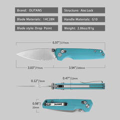 Youth Bird Serrated Pocket Knife (3''+14C28N+G10)-Crossbar Lock-Thumb stud-G053