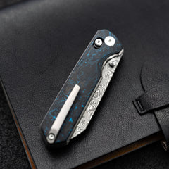 Imperial Penguin M060(3.35''+Damascus+Carbon fibre)-Axis lock-thumb stud