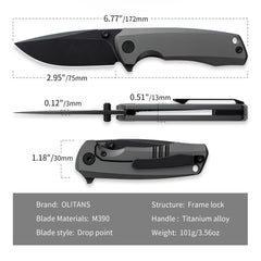 Ti-Bomber T065 Folding Knife –(2.95"+Bohler M390 +Titanium)-OLITANS