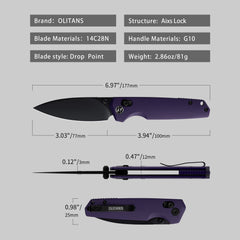 Youth Bird Pocket Knife(3''+14C28N+G10)-Crossbar Lock-Thumb stud-G053
