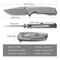 Ti-Bomber T065 Folding Knife –(2.95"+Bohler M390 +Titanium)-OLITANS