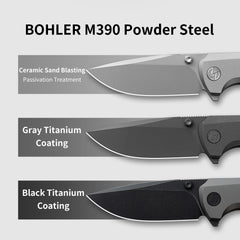 Ti-Bomber T065 Folding Knife –(2.95"+Bohler M390 +Titanium)-OLITANS
