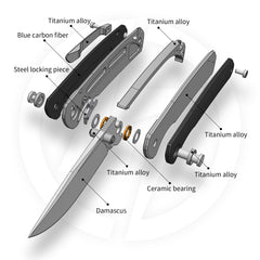 Gecko M070-DS Folding Knife(3.07''+Damascus+Carbon fibre)-Liner Lock-thumb stud-OLITANS