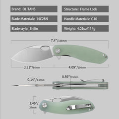 Size chart – Nature Green G10 handle and satin blade