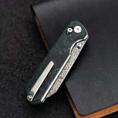 Imperial Penguin M060(3.35''+Damascus+Carbon fibre)-Axis lock-thumb stud