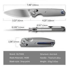 Ti-Aero T075 Folding Knife –(3.23"+Bohler M390 +Titanium)- OLITANS