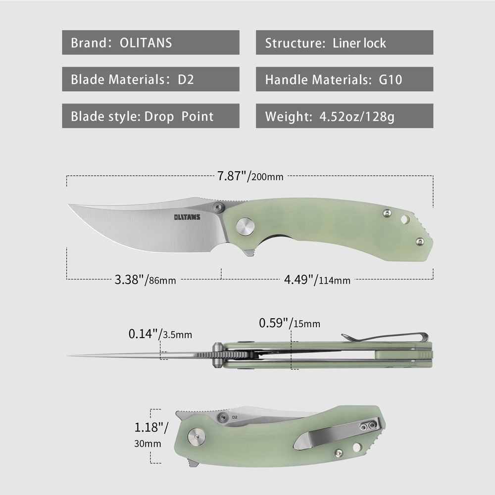 Crescent G059 knife measurements – satin blade and Nature Green handle