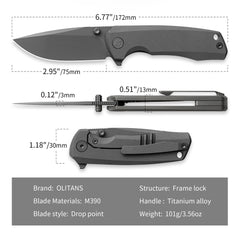 Ti-Bomber T065 Folding Knife –(2.95"+Bohler M390 +Titanium)-OLITANS