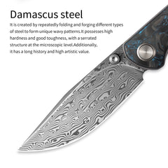 Gecko M070-DS Folding Knife(3.07''+Damascus+Carbon fibre)-Liner Lock-thumb stud-OLITANS