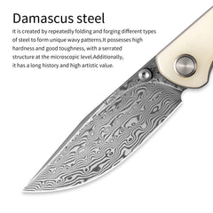 Gecko M070-DS Folding Knife(3.07''+Damascus+Cow bone)-Liner Lock-thumb stud-OLITANS