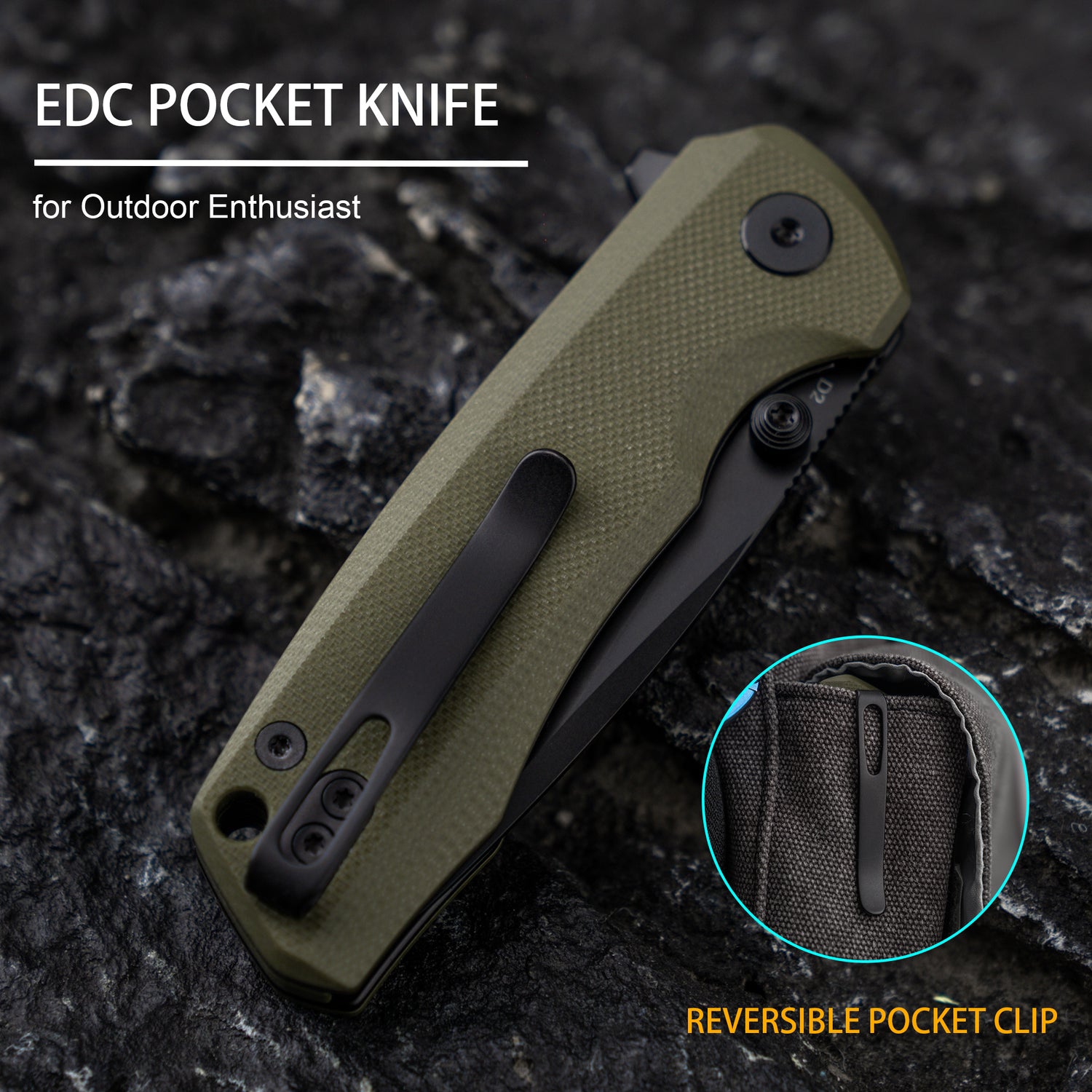G061 Folding Knife 2.91'' D2 BLADE+G10 HANDLE- Liner LOCK-THUMB STUD